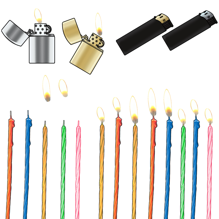 생일 초와 촛불, 라이터(브러쉬, PNG)